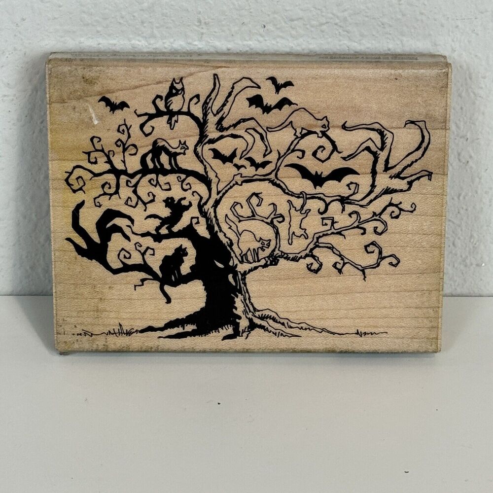 Stampendous Twisted Tree R208 Halloween 5.25x4in Rubber Stamp Wood Back 2014